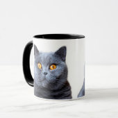灰色の猫の黄色い目 マグカップ (正面左)