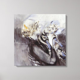 灰色の猫を飼っている女性(byジョバンニ・ボルディーニ) キャンバスプリント