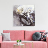 灰色の猫を飼っている女性(byジョバンニ・ボルディーニ) キャンバスプリント (インサイチュ (リビング))