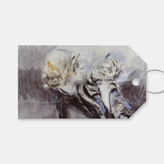 灰色の猫を飼っている女性(byジョバンニ・ボルディーニ) ギフトタグ (正面(横))