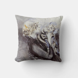 灰色の猫を飼っている女性(byジョバンニ・ボルディーニ) クッション