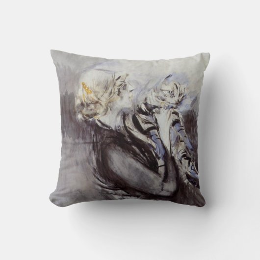 灰色の猫を飼っている女性(byジョバンニ・ボルディーニ) クッション (正面)