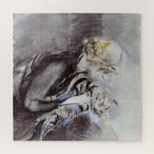 灰色の猫を飼っている女性(byジョバンニ・ボルディーニ) ジグソーパズル (横)