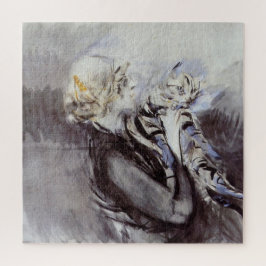 灰色の猫を飼っている女性(byジョバンニ・ボルディーニ) ジグソーパズル