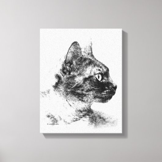 灰色の猫ステラの炭筆画 キャンバスプリント (正面)