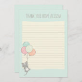 灰色の猫(バルーン付き)小線付きフラットパネル サンキューカード (正面/裏面)