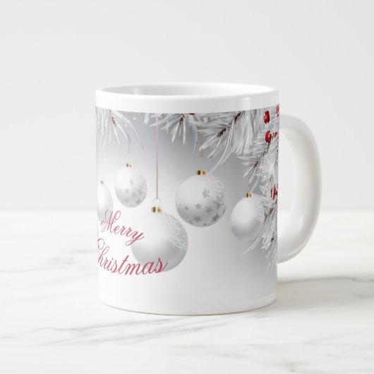 灰色の球体を持つメリークリスマスコーヒーマグ ジャンボコーヒーマグカップ (正面右)
