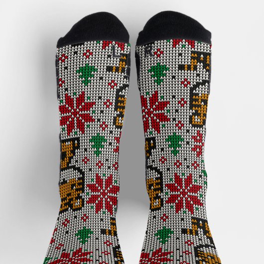 灰色の男性のオーナメントと上品なクリスマスパターン ソックス (上部)