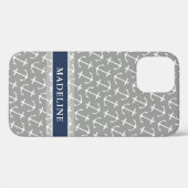 灰色の白いいかりパターンの海軍名 Case-Mate iPhoneケース (裏面 (横))