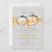 灰色の白いカボチャの秋ベイビーシャワーの招待 招待状 (正面)