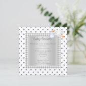 灰色の白いギンガムバビシャワーストル独身のク 招待状 (スタンド正面)