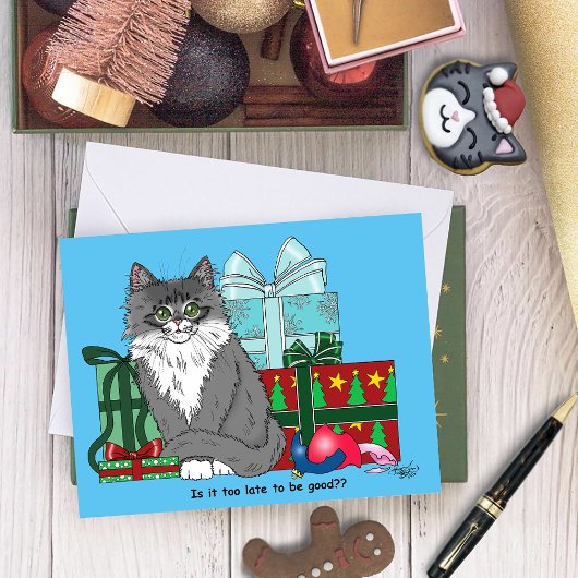 灰色の白いクリスマスの子猫 カード
