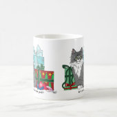 灰色の白いクリスマスの子猫 コーヒーマグカップ (中央)