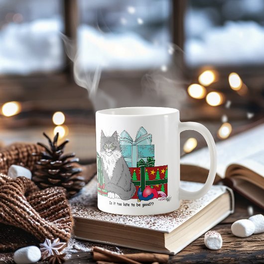 灰色の白いクリスマスの子猫 コーヒーマグカップ