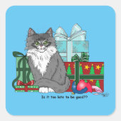 灰色の白いクリスマスの子猫 スクエアシール (正面)