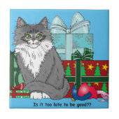 灰色の白いクリスマスの子猫 タイル (正面)
