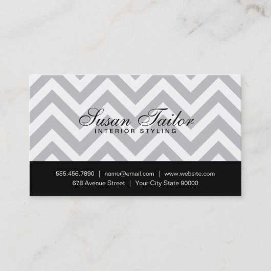 灰色の白いシェブロン | シンプル,ミニマルプロフェッショナル 名刺 (正面)