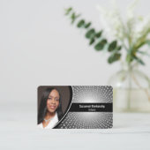 灰色の白いスパイラル番号カスタム写真QRコード 名刺 (スタンド正面)