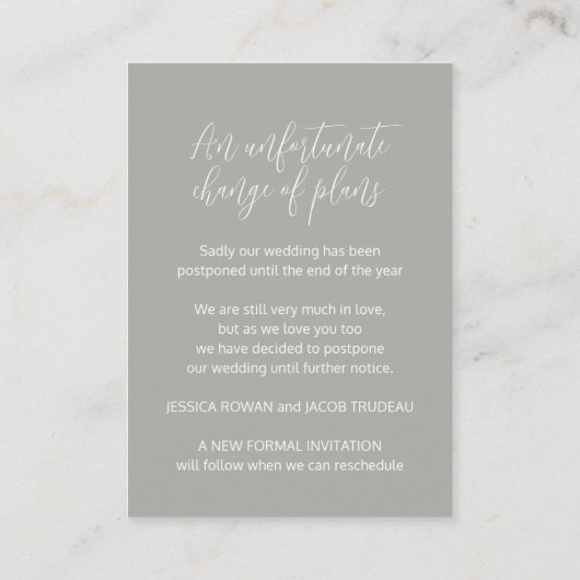 灰色の白いハートのキャンセルを計画結婚に更新 エンクロージャーカード (裏面)