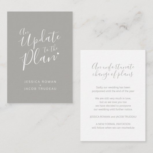灰色の白いハートのキャンセルを計画結婚に更新 エンクロージャーカード (正面/裏面)