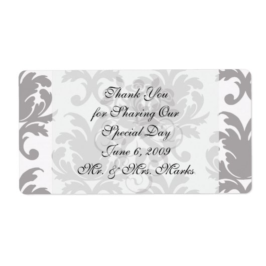 灰色の白いバロック様式のダマスク ラベル (正面)