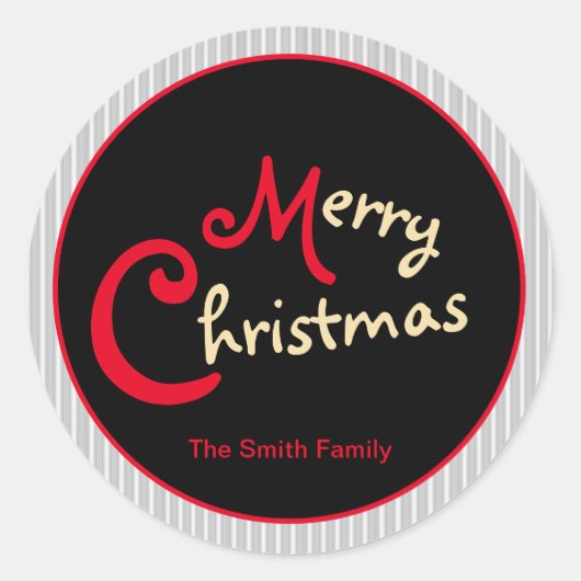 灰色の白いピンストライプの赤い弓オンブラック ラウンドシール (正面)