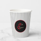 灰色の白いピンストライプの赤と黒 紙コップ (裏面)