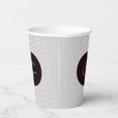灰色の白いピンストライプの赤と黒 紙コップ (右)