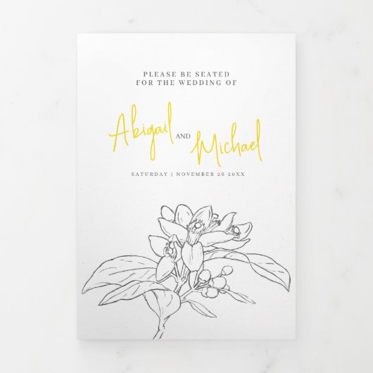 灰色の白いレモンの黄色の花の写真結婚の 三つ折りプログラム (カバー)