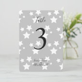 灰色の白い星の背景 |テーブル番号カード 招待状 (スタンド正面)