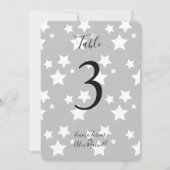 灰色の白い星の背景 |テーブル番号カード 招待状 (正面)