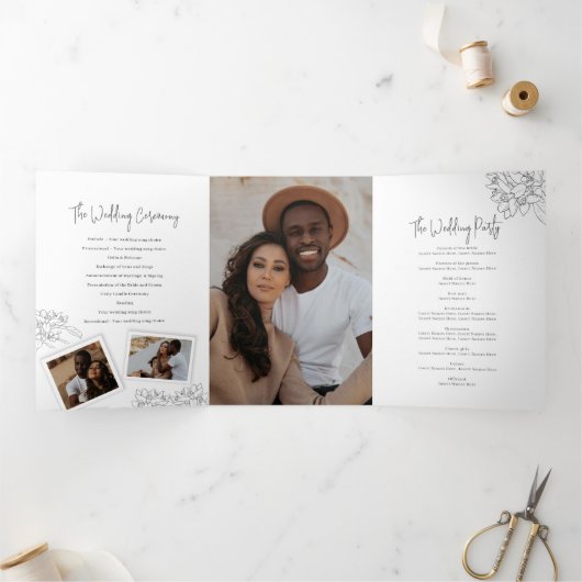 灰色の白い柑橘類のスケッチ結婚写真 三つ折りプログラム (内部)