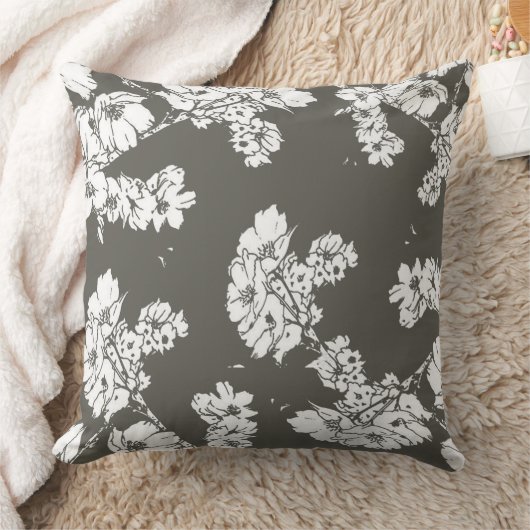 灰色の白い花の枕モダンなソファーの投球の綿 クッション (ブランケット)