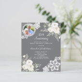 灰色の白い花模様写真25結婚式招待状 (スタンド正面)