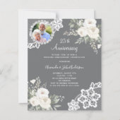 灰色の白い花模様写真25結婚式招待状 (正面)