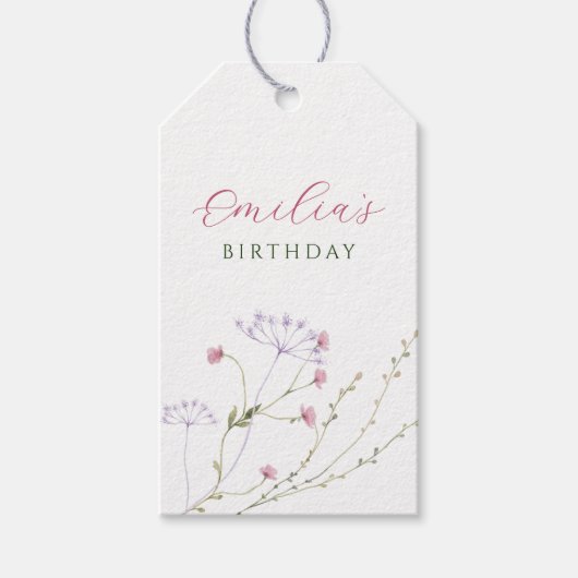 灰色の白い野生の花の水色 ギフトタグ (正面)