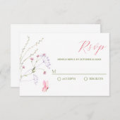 灰色の白い野生の花の水色 出欠カード (正面/裏面)