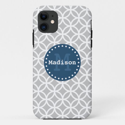灰色の白い青の円モダンモノグラム Case-Mate iPhoneケース (裏面)