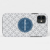灰色の白い青の円モダンモノグラム Case-Mate iPhoneケース (裏面(横))