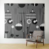 灰色の白い黒、形状お洒落のモダンデザイン タペストリー (インサイチュ(横))