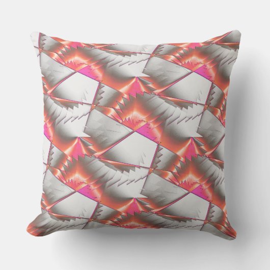 灰色の白の上に桃のソーまたはジグザグ クッション (正面)