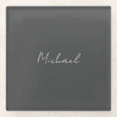 灰色の白の手書きミニマリストあなたの名前 ガラスコースター (正面)