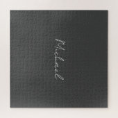 灰色の白の手書きミニマリストあなたの名前 ジグソーパズル (横)