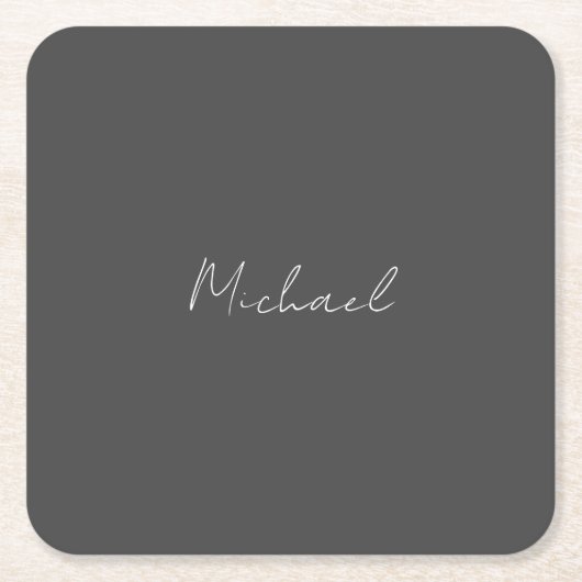 灰色の白の手書きミニマリストあなたの名前 スクエアペーパーコースター (正面)