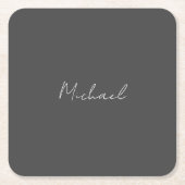 灰色の白の手書きミニマリストあなたの名前 スクエアペーパーコースター (正面)