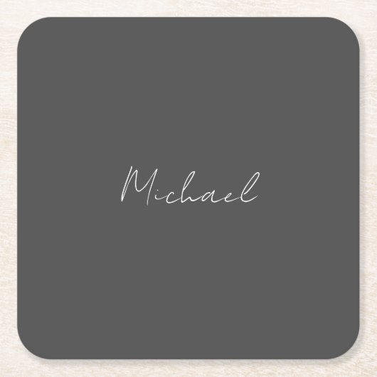 灰色の白の手書きミニマリストあなたの名前 スクエアペーパーコースター (正面)