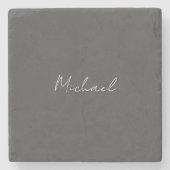 灰色の白の手書きミニマリストあなたの名前 ストーンコースター (正面)