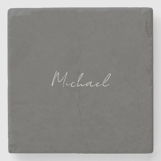 灰色の白の手書きミニマリストあなたの名前 ストーンコースター (正面)