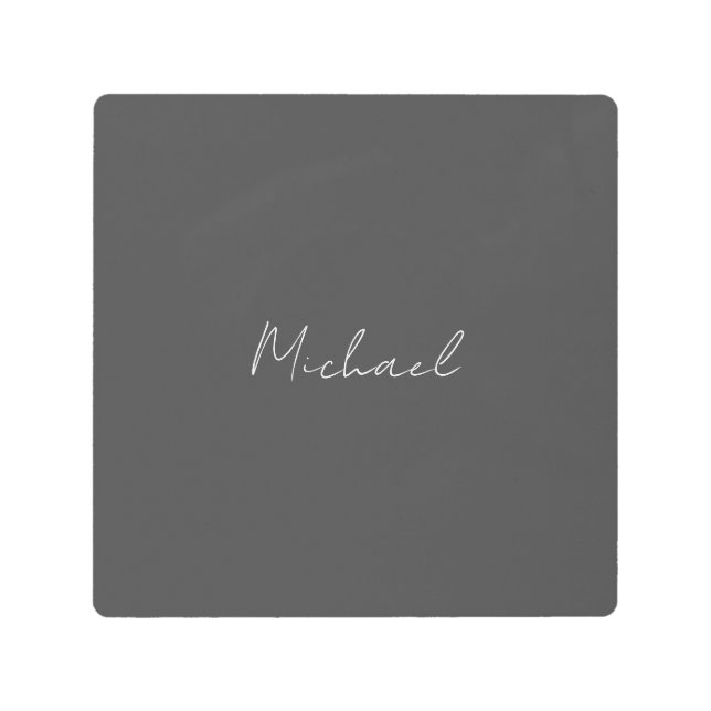 灰色の白の手書きミニマリストあなたの名前 メタルプリント (正面)