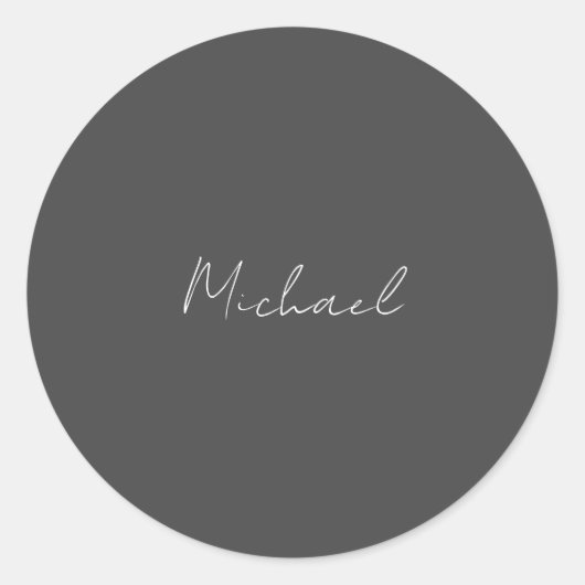 灰色の白の手書きミニマリストあなたの名前 ラウンドシール (正面)